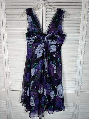 Donna Ricco 100% Silk Chiffon Floral Dress Fit Flare Sheer Straps Size 4
